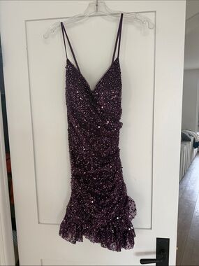 Sequined Plum Spaghetti-Strap Mini Dress